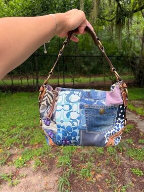 Rare Y2K vintage Coach Carly Patchwork denim hobo 🦋 #10814